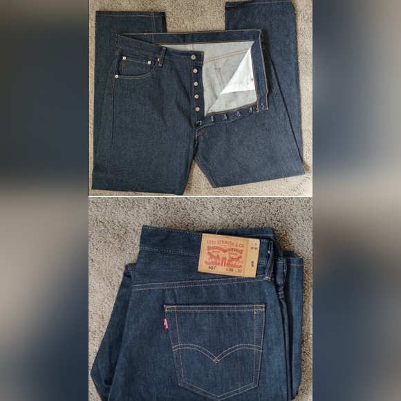 Levi's 501 Fly Button 5 Pocket Crispy Dark Wash Cotton Denim Jeans - Picture 2 of 14